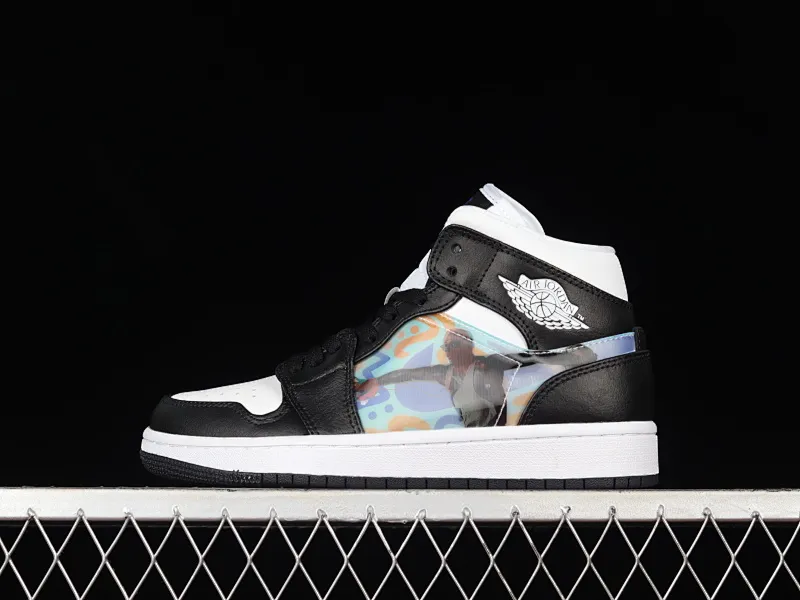 All categories Air Jordan Jordan series basketball shoes Air Jordan 1 Mid Air Jordan 1 Mid AJ1 Joe 1 naked eye 3D black and white Zhongbang basketball shoes DR9495-001